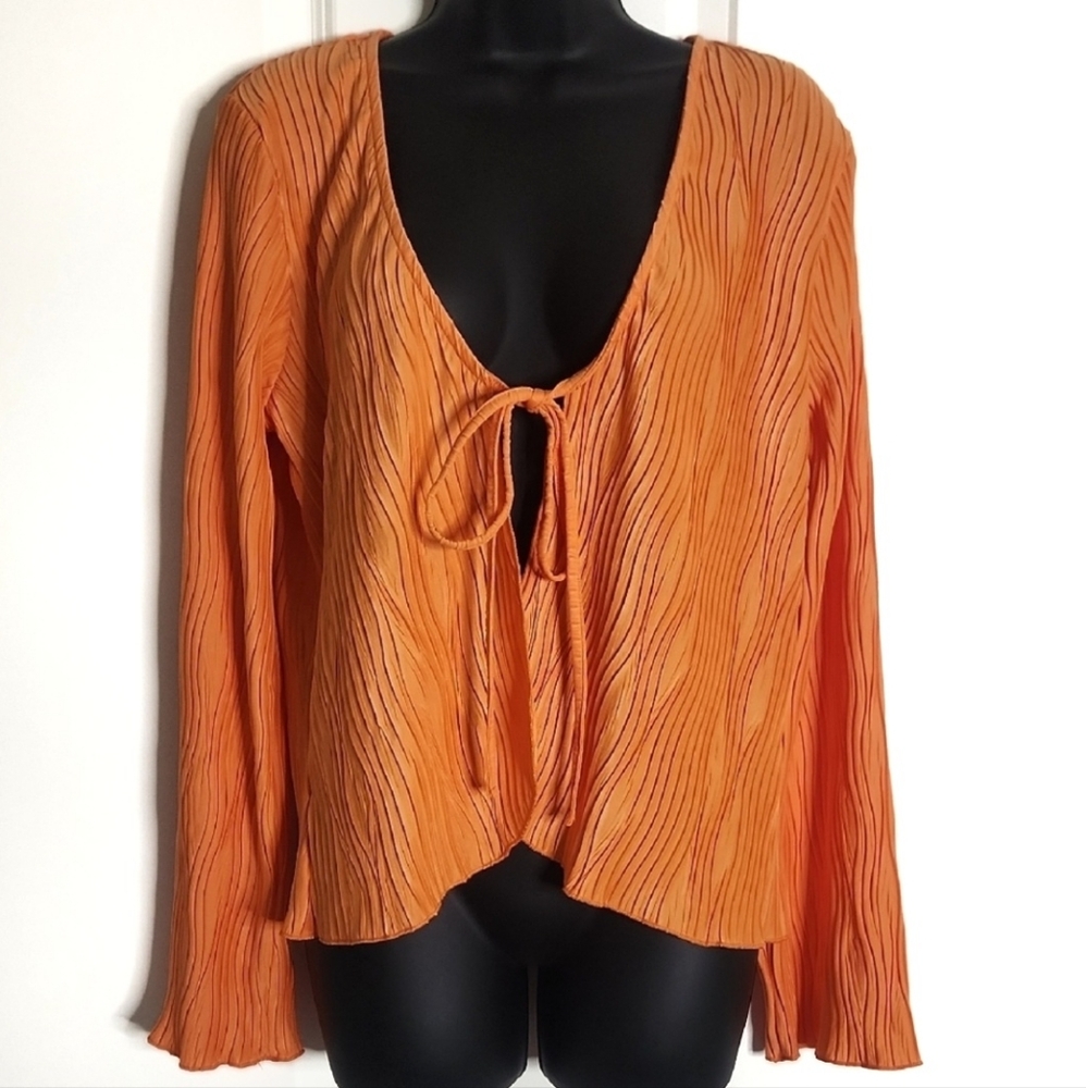 New York & Company Tie-Front Ribbed Blouse